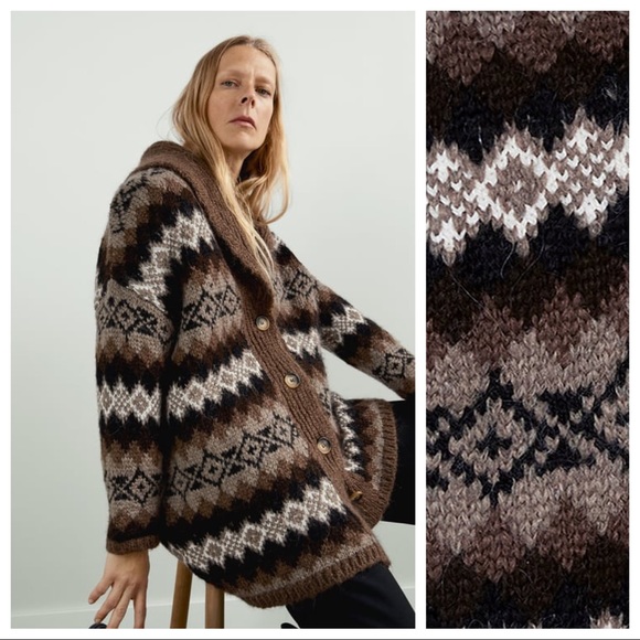 NWT. Zara Oversized Knit Jacquard Cardigan Size L. - Picture 5 of 7